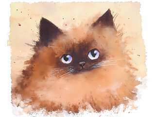 Fluffy Himalayan Cat in Watercolor Style – AI Generated Art

