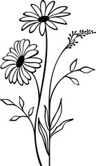 Bouquet of wild flowers. Black and white