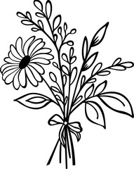 Bouquet of wild flowers. Black and white