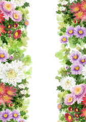 水彩で描いたいろいろな小菊のフレーム素材