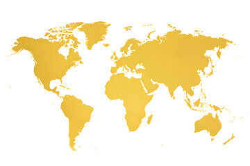 Obraz premium Golden World Map Silhouette Isolated on White Background for Global Business, Finance, Travel or Educational Use