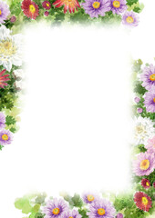 水彩で描いたいろいろな小菊のフレーム素材