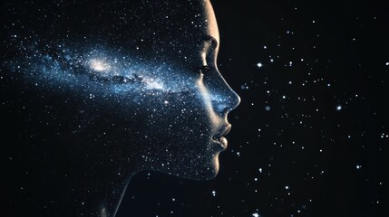 Woman's profile, cosmic overlay