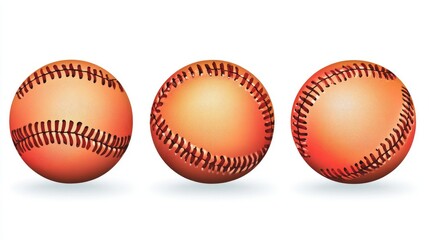 Three orange baseballs, stitched, 3D effect
