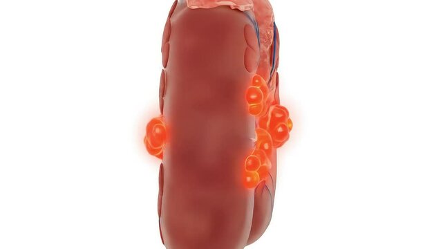 Detailed visualization of kidney cancer progression with tumor growth and medical illustration