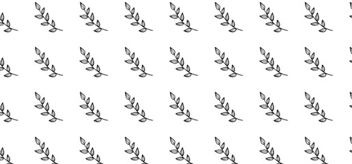 Hand drawing Floral Seamless Pattern - Black and white base grid pattern with leaf outline style