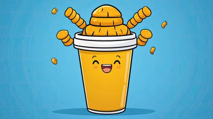 Cute cartoon coffee cup filled with snack