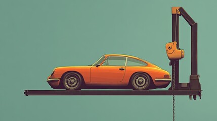 Orange sports car on a lift