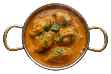 Top view indian butter chicken curry in balti dish png