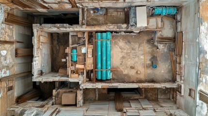 High-angle view of interior renovation