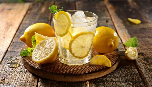refreshing iced lemonade with lemon slices
