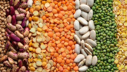 multicolored pulses soup mix pieces of dried vegetables colourful backgrounds white bean soup green and yellow split pea creative food backdrops