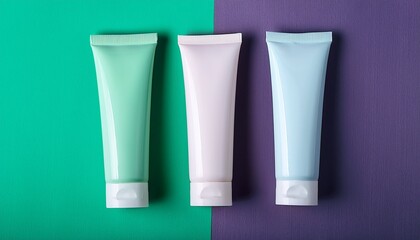 minimalist skincare product tubes on a modern dual tone background