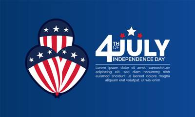 4th of July happy Independence Day, Fourth of July background,banner desgin with balloons and american flag. Utilize  for template,  poster desgin,card, placard with professional  illustraion 
