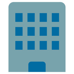 Cartoon-style of a building with grid windows, isolated on white background