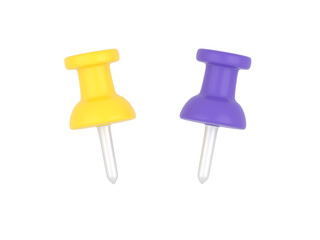 3d purple and yellow push pins