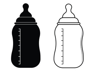 Baby milk bottle icon vector set. Silhouette of baby milk bottle symbol and sign. Baby feeding bottle icon vector illustration.