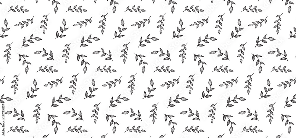 Poster hand drawing floral seamless pattern - scatter pattern with leaf outline style