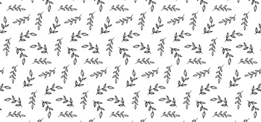 Hand drawing Floral Seamless Pattern - scatter pattern with leaf outline style