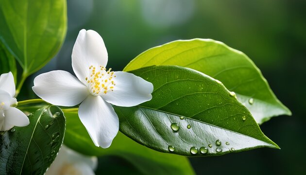 closeup jasmine and green leaf