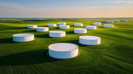 An on-site fuel storage tank farm (e.g., for heavy fuel oil or diesel) at a power plant, indicating reserve capacity and operational flexibility.