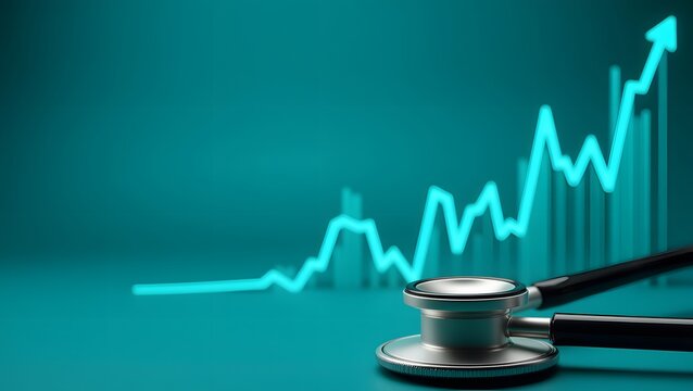 Rising Healthcare Costs A Stethoscope and Upward Trending Graph Illustrate the Increasing Expenses in Healthcare Globally.