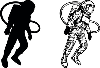 Astronaut silhouette and realistic space suit  in vector format