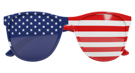 American Pride: A stylish pair of sunglasses proudly displays the iconic stars and stripes of the USA flag, symbolizing national identity, freedom, and patriotism. 
