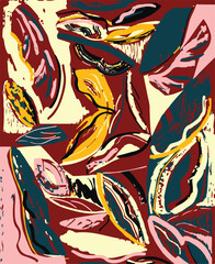 Modern colorful tropical floral pattern. Cute botanical abstract contemporary seamless pattern. Hand drawn unique print.