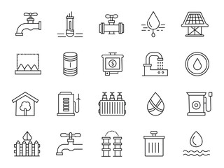 Water and Energy Utility Icons Set, Linear Icon Collection, Editable Stroke , Vector Illustration
