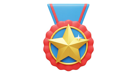 Gold Star Medal: A lustrous gold star medal with ribbon, symbolic of stellar achievement, gleaming against a pure backdrop.