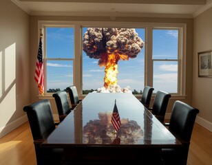 Mushroom Cloud City Skyline, War Zone, Fantasy Photo, office desk