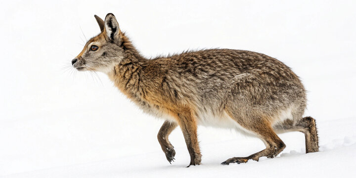 Brown Mountain Viscacha walking in snow, profile view, wildlife