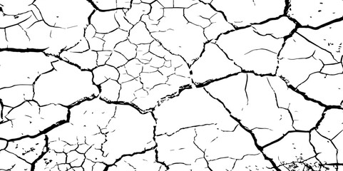 Generate an image depicting a stark, high-contrast texture of a cracked surface, emphasizing the intricate network of fissures. The cracks should be prominent and dark against a light.