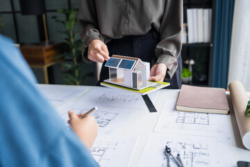 Engineer planning for Solar panels green energy Business man working Innovation  green eco friendly in modern office business  Planing Bio economy for business renewable energy eco friendly.