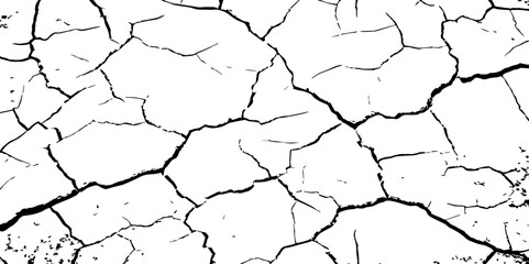 Generate an image depicting a stark, high-contrast texture of a cracked surface, emphasizing the intricate network of fissures. The cracks should be prominent and dark against a light.