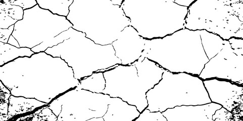 Create a high-contrast black and white image of a network of sharp,irregular cracks spread across a white surface,reminiscent of parched earth during a dry season in Hemayetpur,Dhaka Divis Bangladesh.