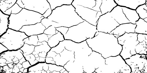 Create a high-contrast black and white image of a network of sharp,irregular cracks spread across a white surface,reminiscent of parched earth during a dry season in Hemayetpur,Dhaka Divis Bangladesh.