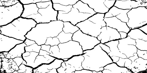 Create a high-contrast black and white image of a network of sharp,irregular cracks spread across a white surface,reminiscent of parched earth during a dry season in Hemayetpur,Dhaka Divis Bangladesh.