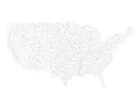 High Detail Map of the River Systems of the Contiguous United States &ndash; Minimalist Black and White Hydrological Data Visualization Vector Illustration