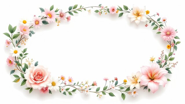 Elegant floral wreath design perfect for wedding invitations or romantic projects delicate blooms and lush greenery create a beautiful frame