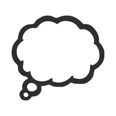 Cartoon-style black outline thought bubble, isolated on white background