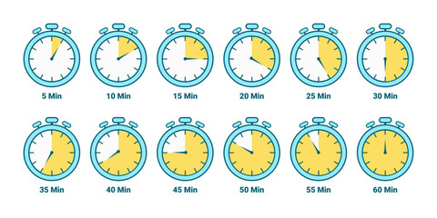 Colorful Timer Icons 5 to 60 Minutes