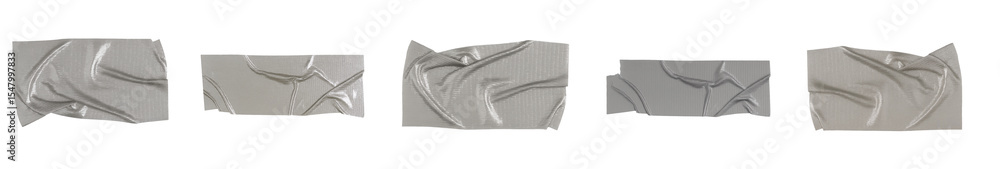 Poster set of decorative 3d elements in the form of silver washi tape - crumpled and torn off strips of sco
