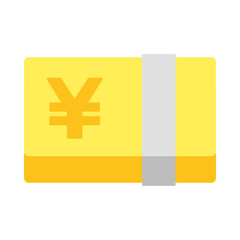 Cartoon-style of a yellow stack of yen currency with yen symbol, isolated on white background