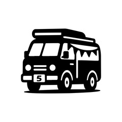 Camper van with party bunting icon with transparent background celebrating 5 year old birthday party and festive outdoor fun
