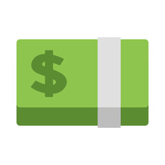 Cartoon-style of a green stack of money with dollar sign, isolated on white background