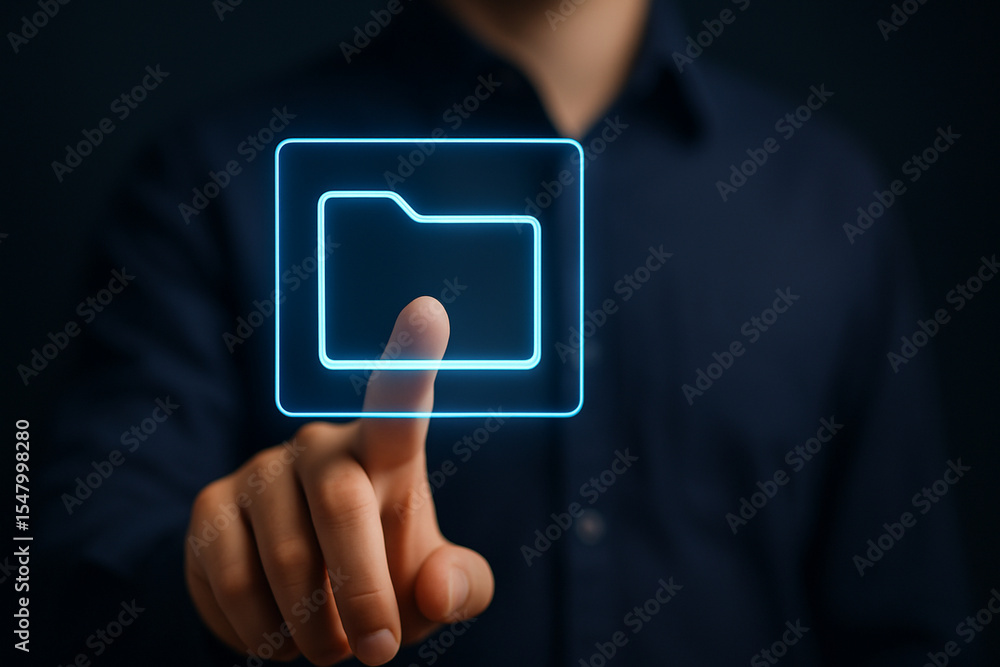Poster futuristic digital folder icon hologram technology virtual interface touchscreen innovation file man