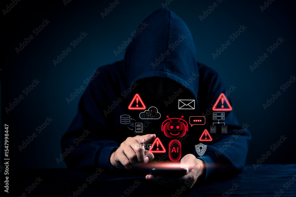 Poster cybersecurity concept, hacker accessing personal data, network security, data protection, digital cr