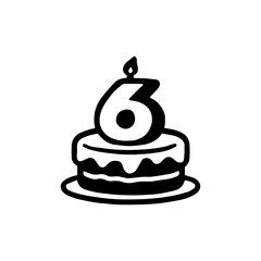 Birthday cake with candle icon with transparent background celebrating 6 year old birthday party and festive celebration
